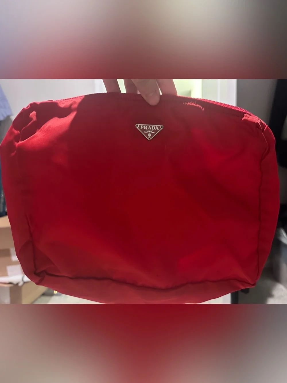 PRADA nylon red cosmetic pouch